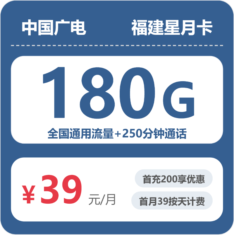 2026年广电流量卡全解析：广电福建星月卡39元包180G+250分钟