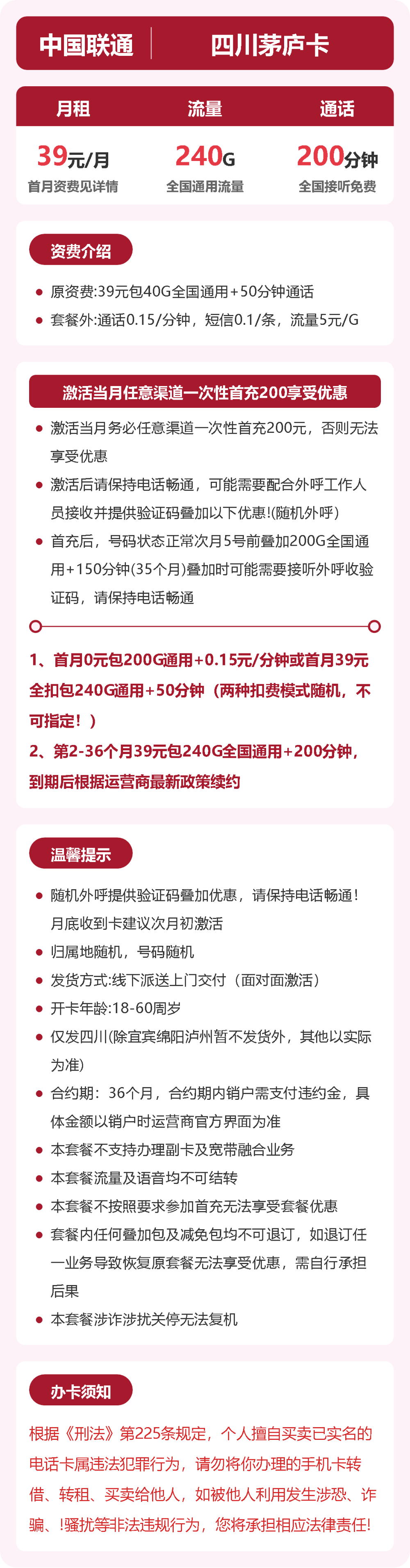 联通四川茅庐卡 套餐详情图