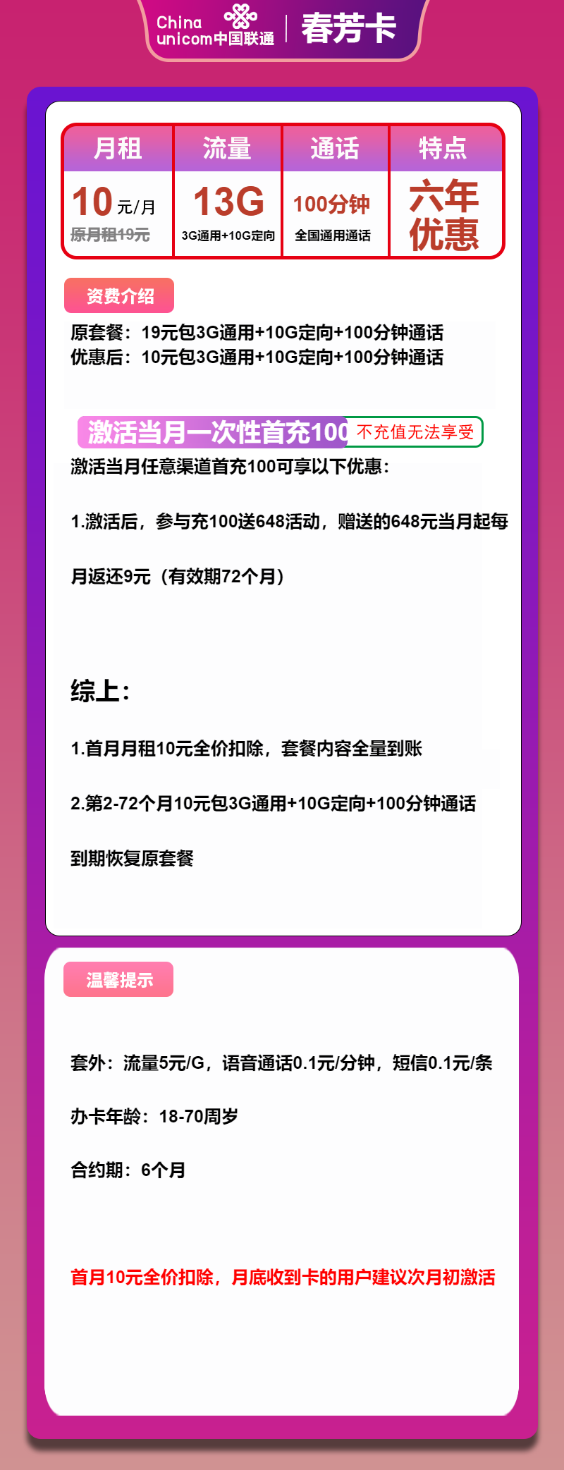 图片[1]-号卡办理-联通春芳卡-19元包3G通用+10G定向+100分钟-172号卡-号卡极团-号卡联盟-卡业联盟-号易