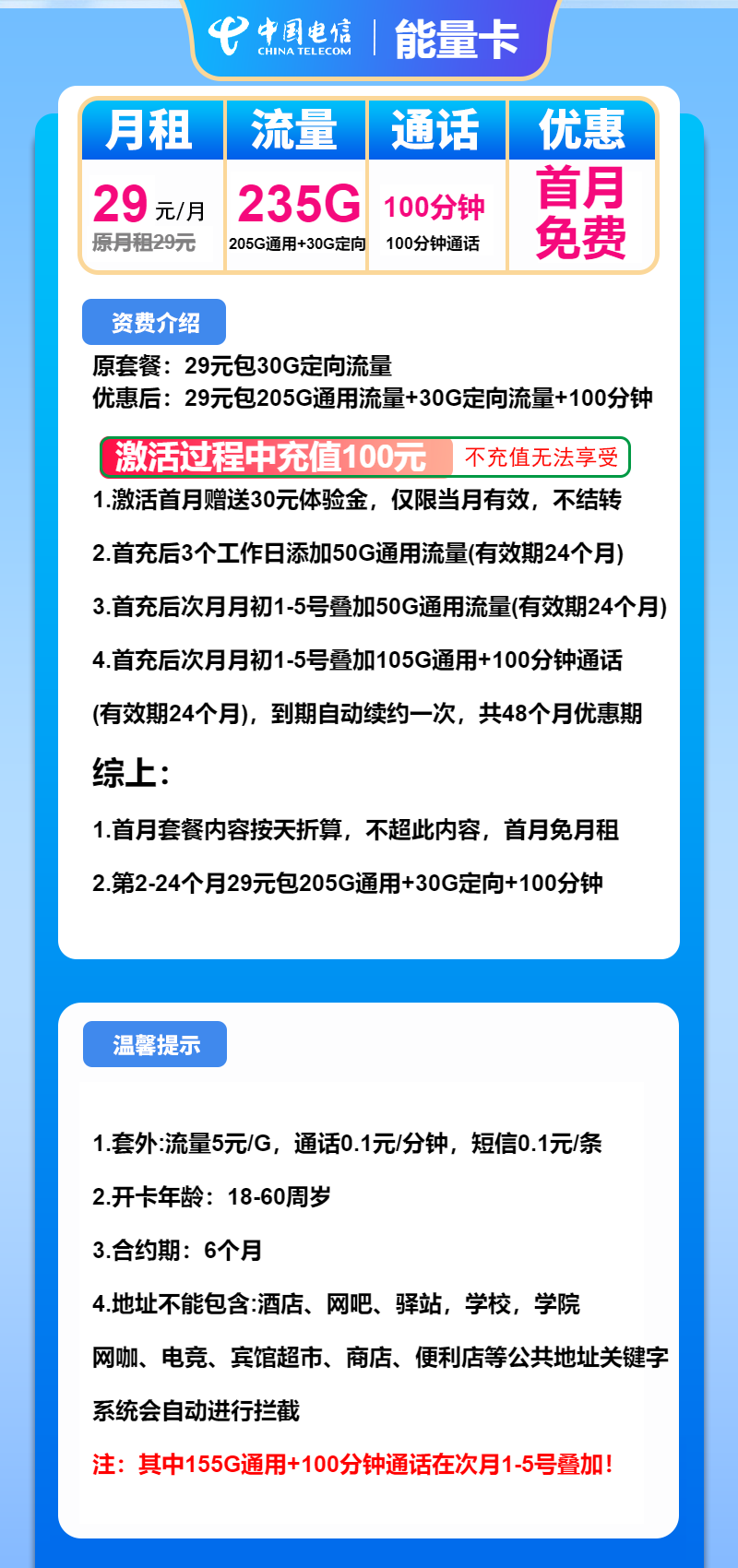 图片[1]-号卡办理-电信能量卡-29元包205G通用+30G定向+100分钟通话-172号卡-号卡极团-号卡联盟-卡业联盟-号易