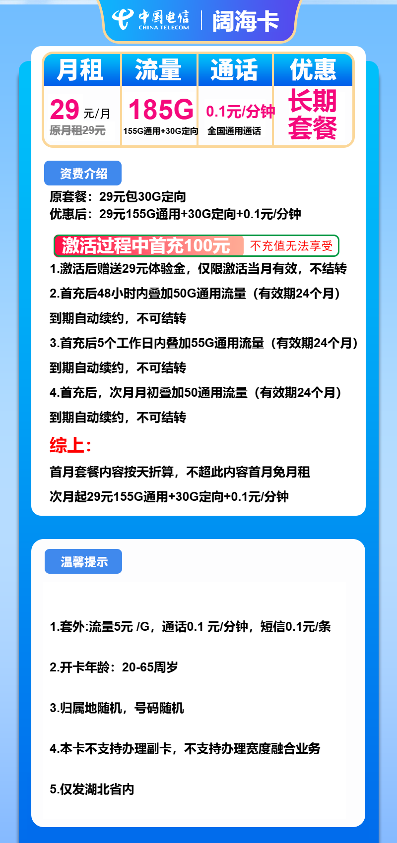 图片[1]-号卡办理-电信阔海卡-29元包155G通用+30G定向+通话0.1元/分钟-小可网络科技-号卡极团-号卡联盟